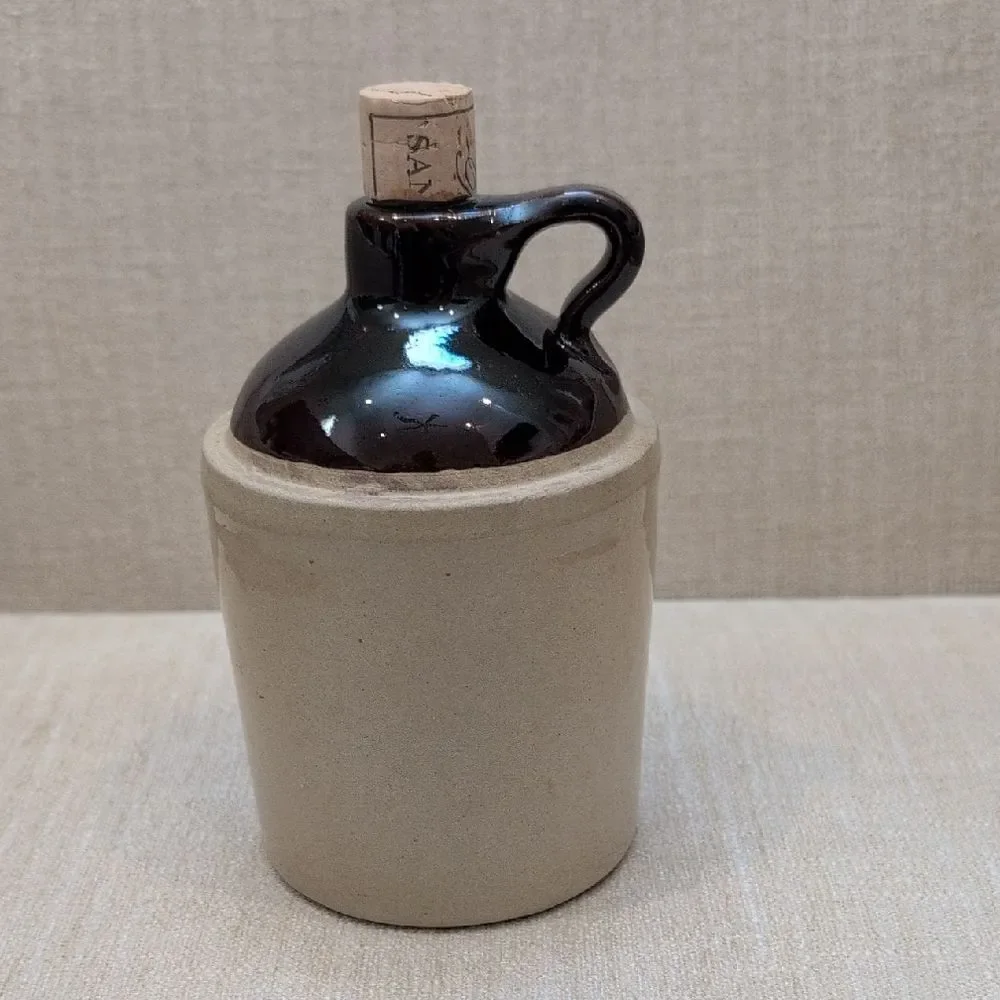 Vintage Pottery Whiskey Crock Stoneware Jug with Handle and Cork Made In USA